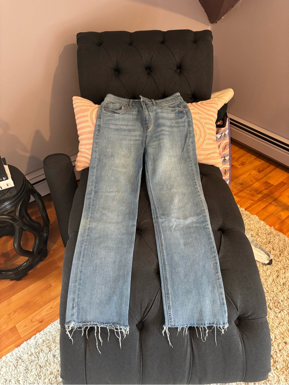 Harper Light Wash High-Rise Straight Jeans with Frayed Hem